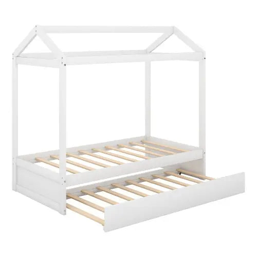 House Bed With Trundle- White My Store