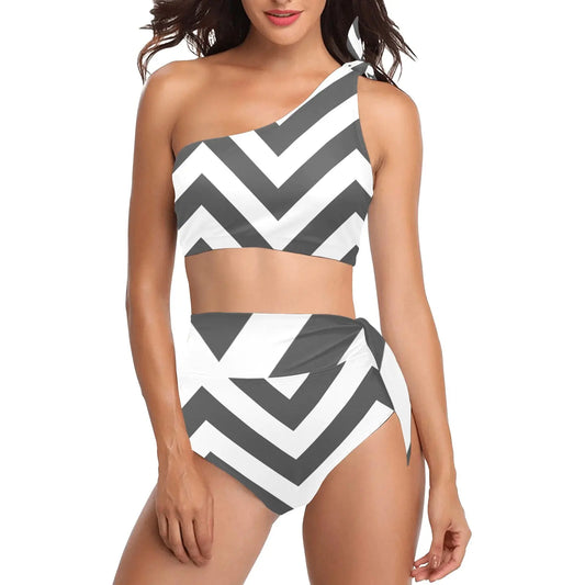 High Waisted One Shoulder Bikini Set Inkedjoy