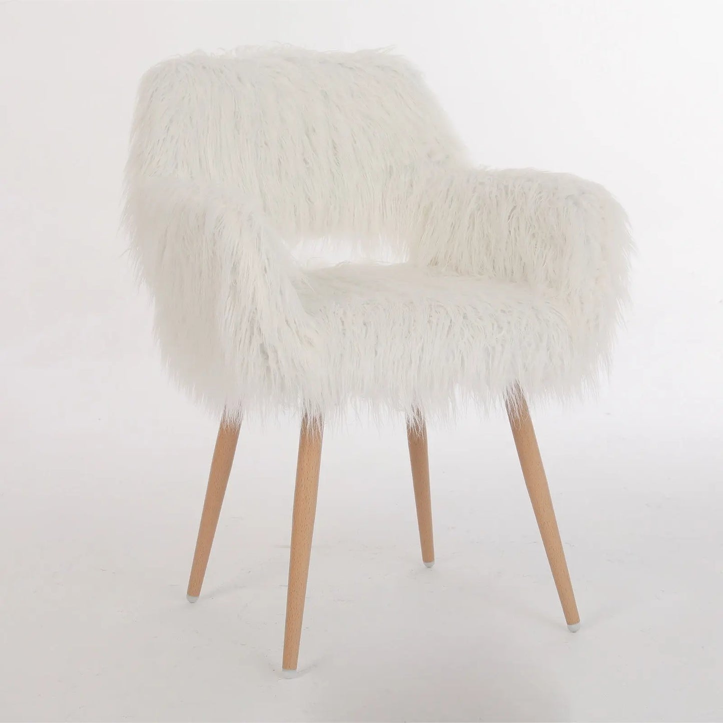 WHITE Faux Fur Upholstered Make Up Chair Side Dining Chair With Metal Leg WHITE Beech Metal Leg My Store