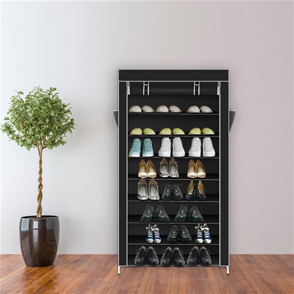 10 Tiers Shoe Rack With Dustproof Cover Closet Black Inkedjoy