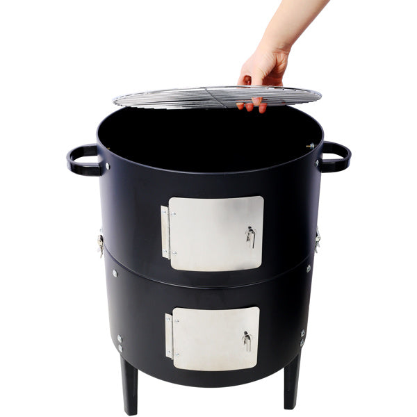 17 Inch Steel Charcoal Smoker, Heavy Duty Round Grill Inkedjoy