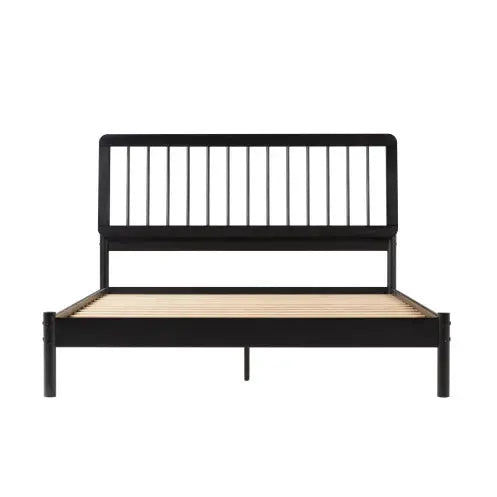 Mid-Century Modern Solid Wood Queen Spindle Bed Black My Store