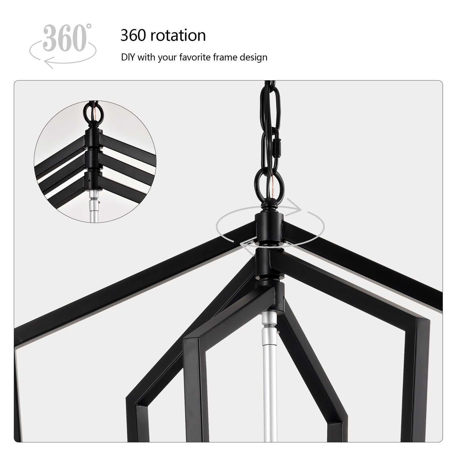 4-Light Farmhouse Kitchen Chandeliers, Matte Black And Sliver Vintage Rustic Cage Light Fixture Inkedjoy