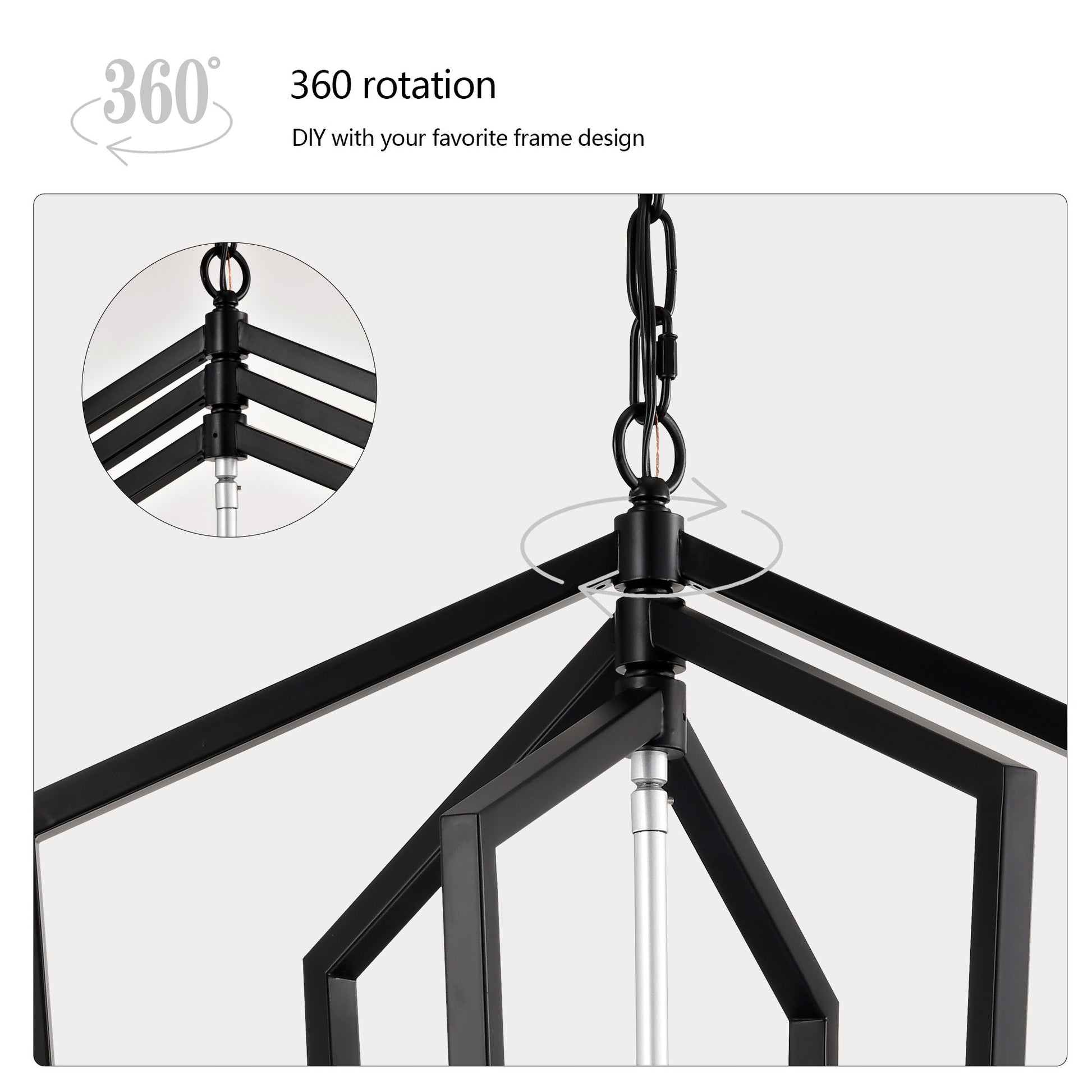 4-Light Farmhouse Kitchen Chandeliers, Matte Black And Sliver Vintage Rustic Cage Light Fixture Inkedjoy