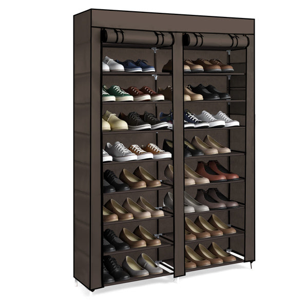 Double Row 10-ply Non-woven Shoe Cabinet- Brown Inkedjoy