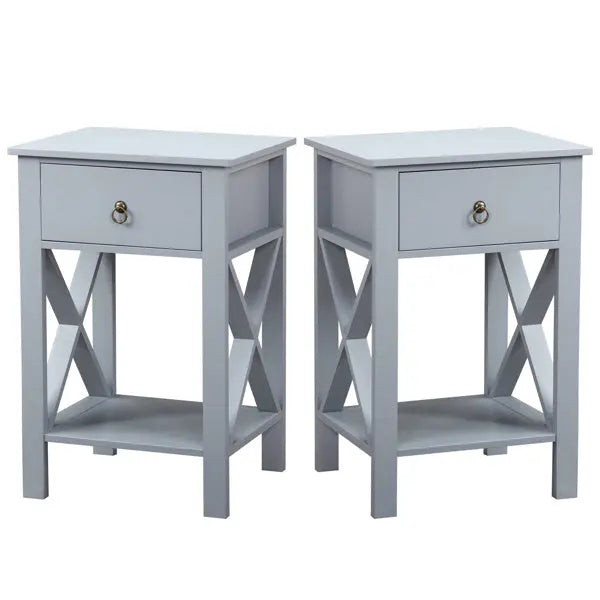 Gray P2 Grade, MDF Spray Paint, Side Cross Type, One Drawer Bedside Cabinet 2pcs My Store
