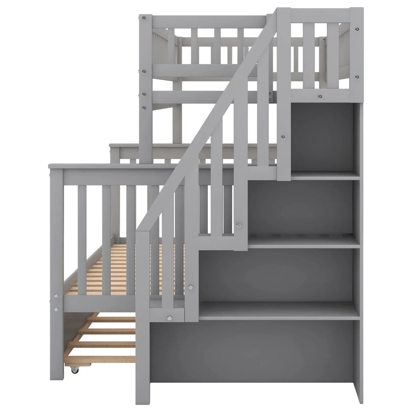 Twin Over Full Bunk Bed With Trundle And Staircase,Gray My Store