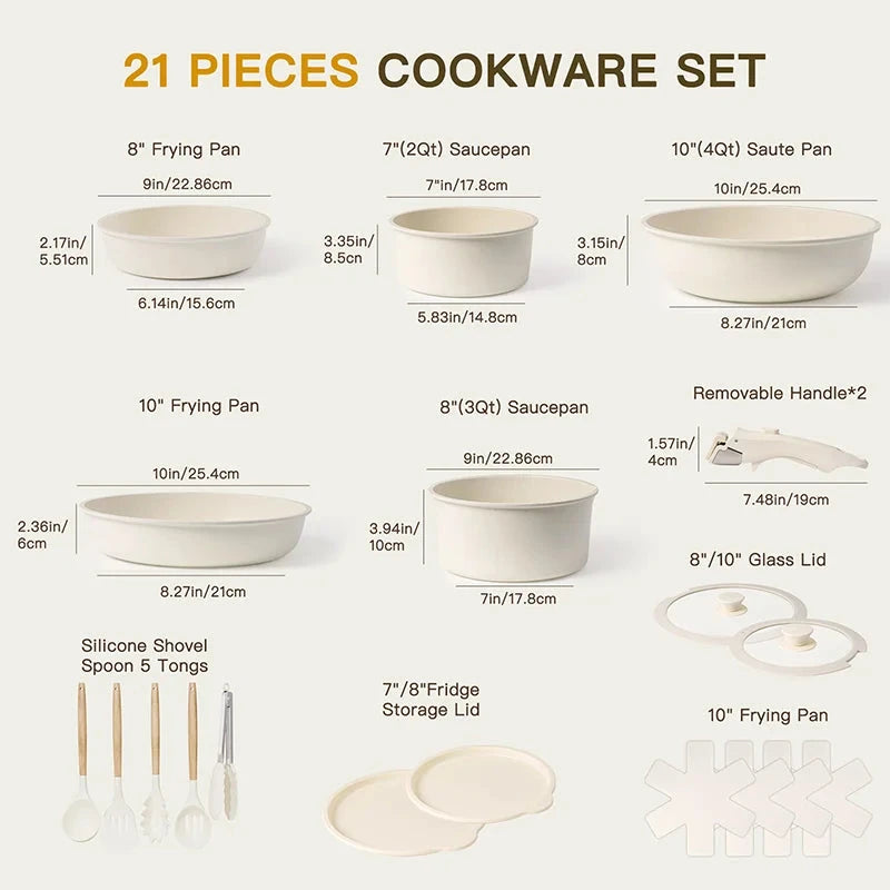 21 Piece Pots and Pans Set Non-Stick, Astercook Ceramic Cookware Set with Sensor Handles, Milky white Ohberri