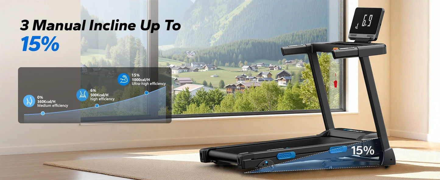 Foldable Treadmill T12 Incline Double Deck Technology Heart Rate Monitoring Ohberri