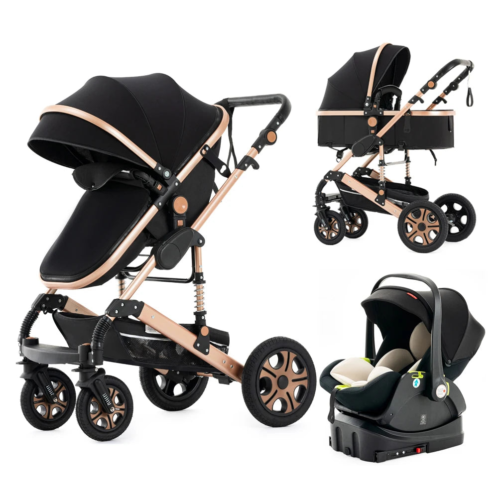 Combo Car Seat Travel System with Isofix Base,Baby Carriage 3in1 Reversible Stroller - Ohberri