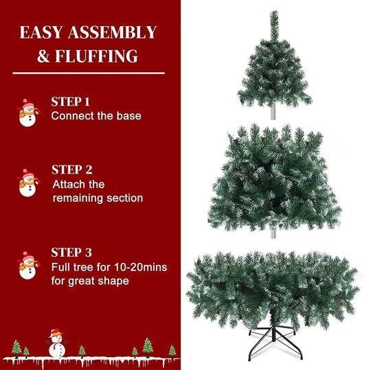 7ft Artificial Christmas Tree with Snow Flocked W/1000 Branch Tips -Green & White Ohberri