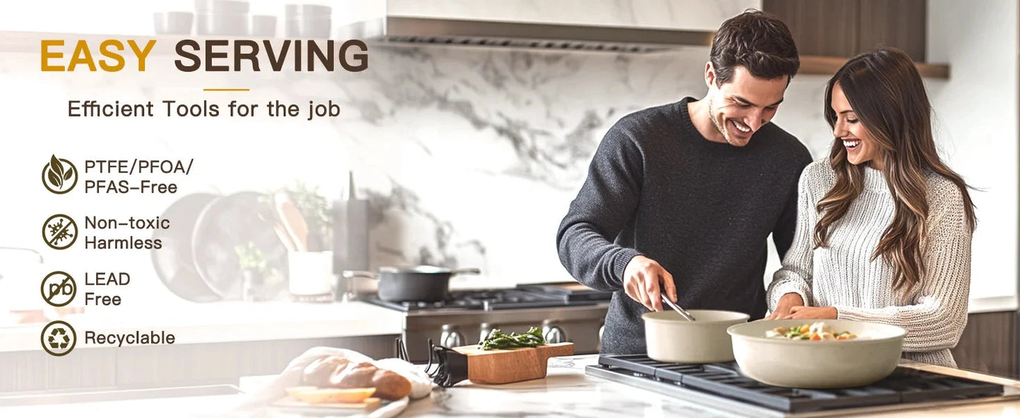 21 Piece Pots and Pans Set Non-Stick, Astercook Ceramic Cookware Set with Sensor Handles, Milky white Ohberri