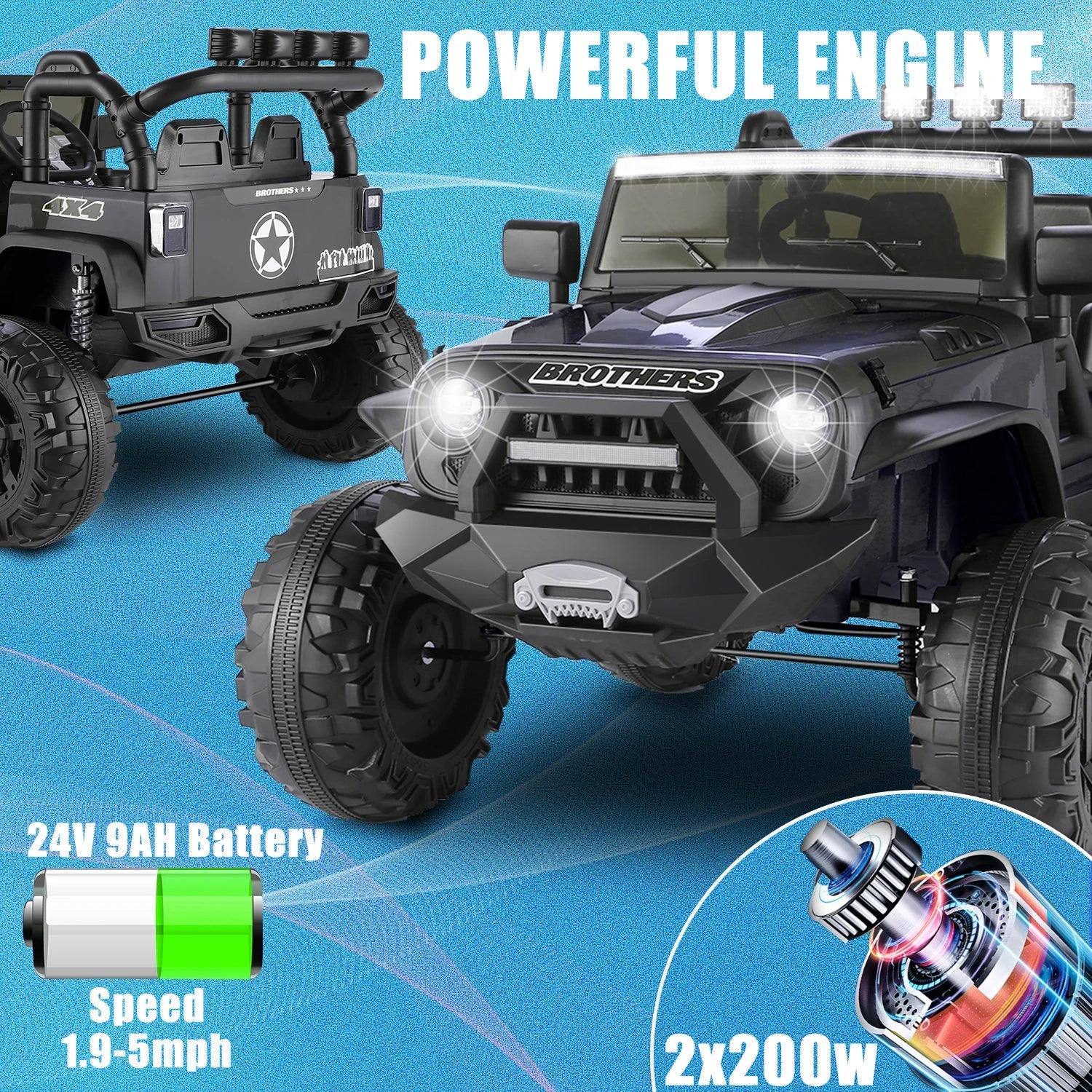 2 Seater Ride on Car with Remote Control - 24V Battery Powered Electric Truck for Kids Ohberri