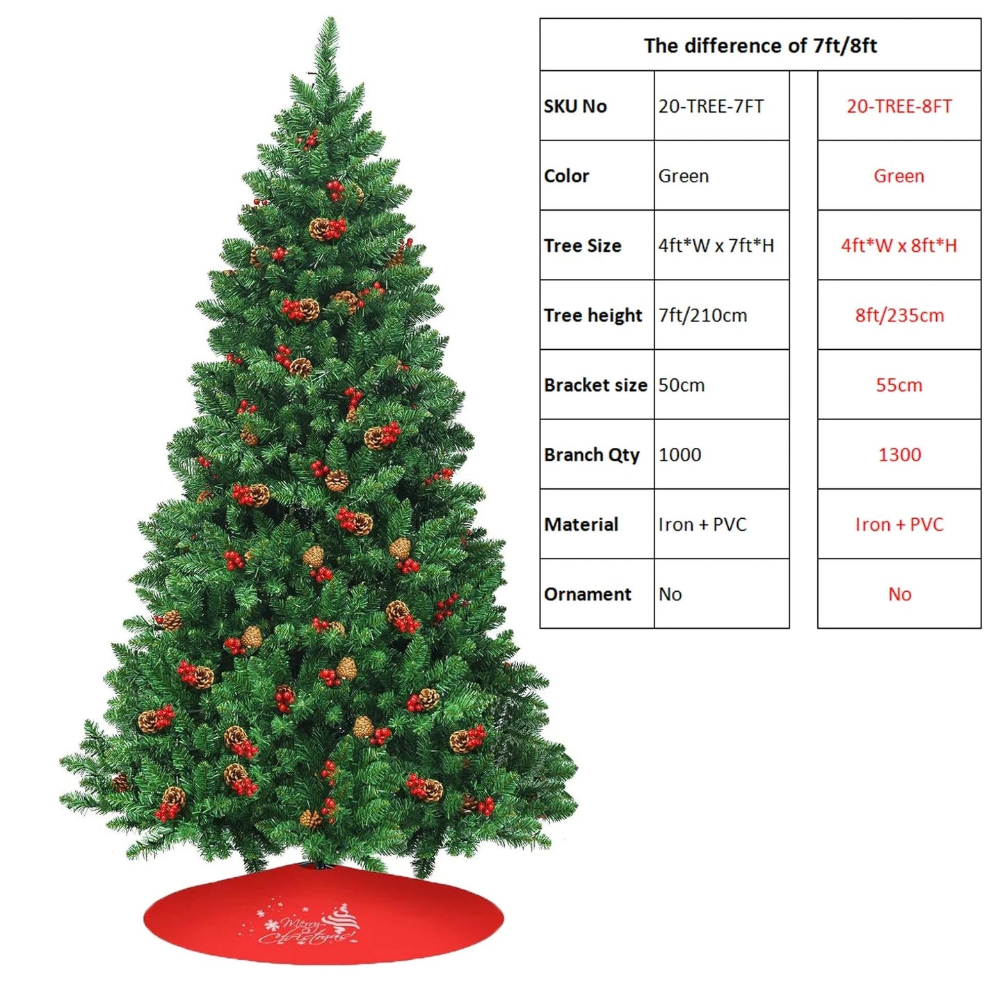 Classic Pine Tree 7FT/8FT Pre-Artificial Christmas Tree Ohberri
