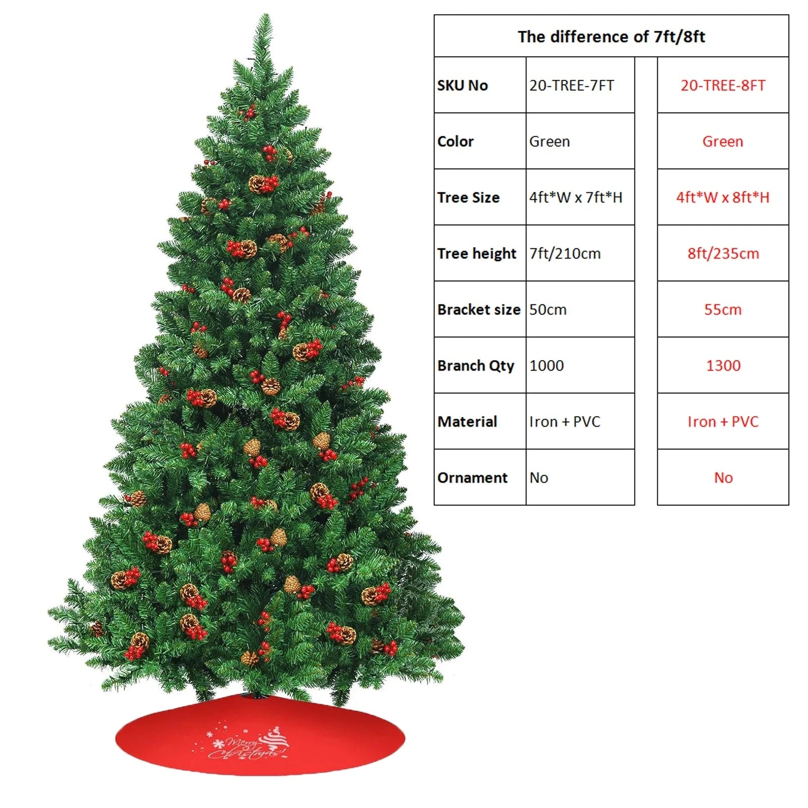 Classic Pine Tree 7FT/8FT Pre-Artificial Christmas Tree Ohberri