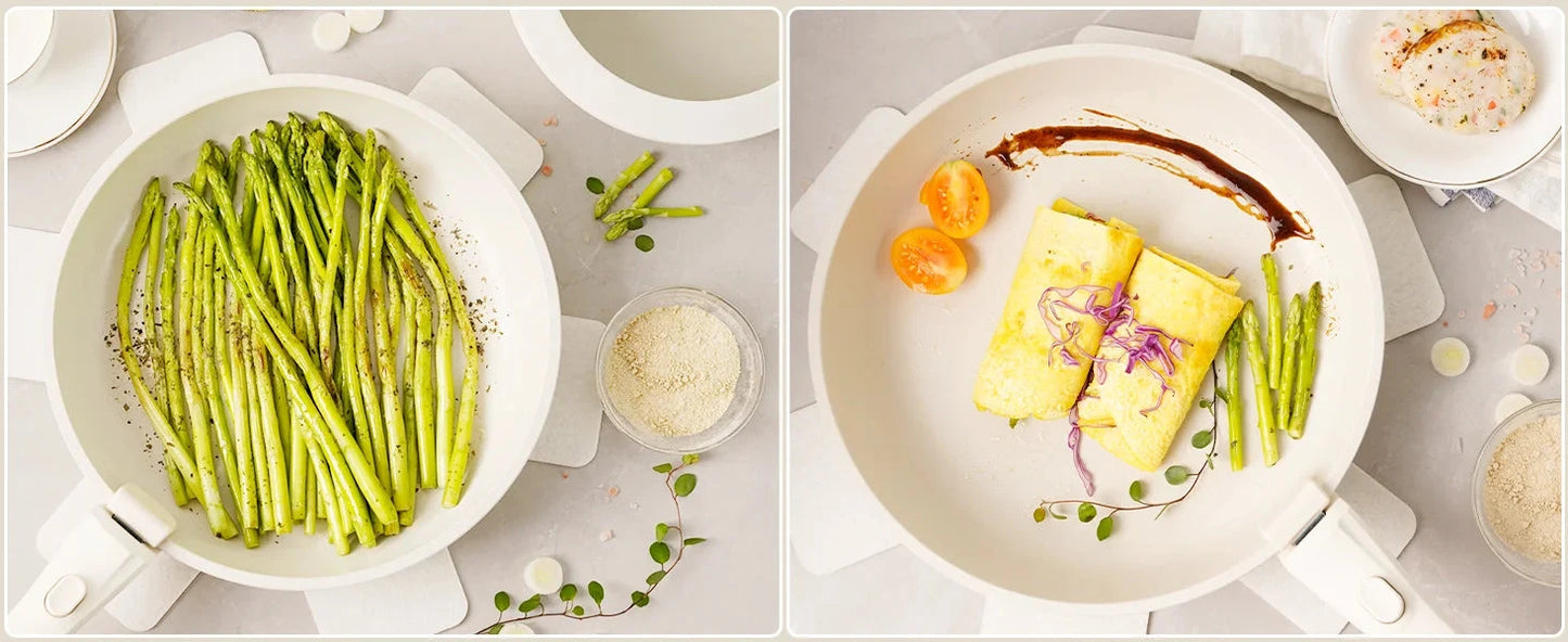 21 Piece Pots and Pans Set Non-Stick, Astercook Ceramic Cookware Set with Sensor Handles, Milky white Ohberri