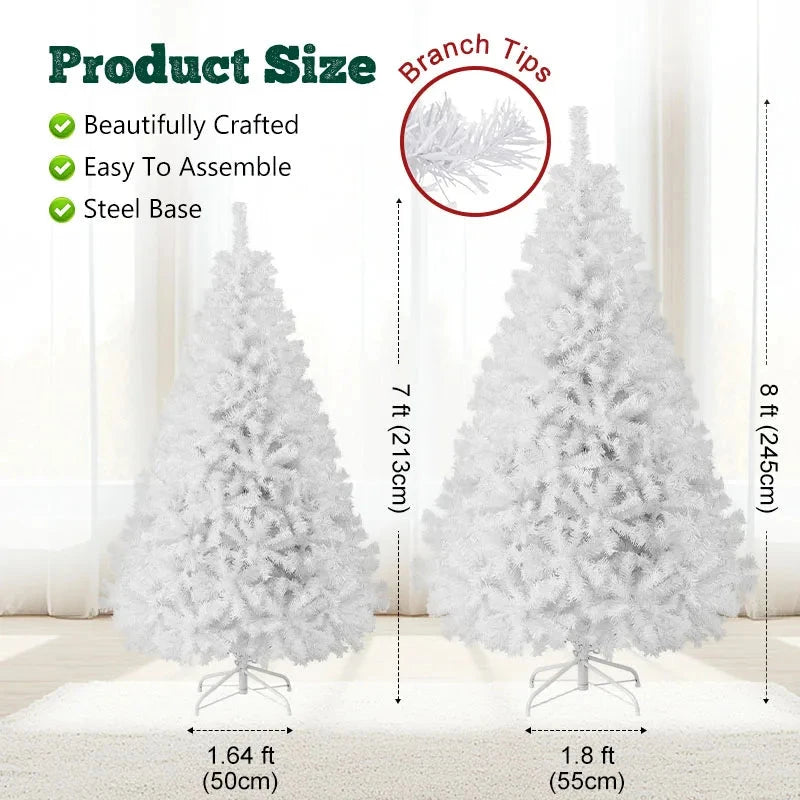 White Christmas Tree with Metal Base – Fluffy PVC 1000 Branches Ohberri