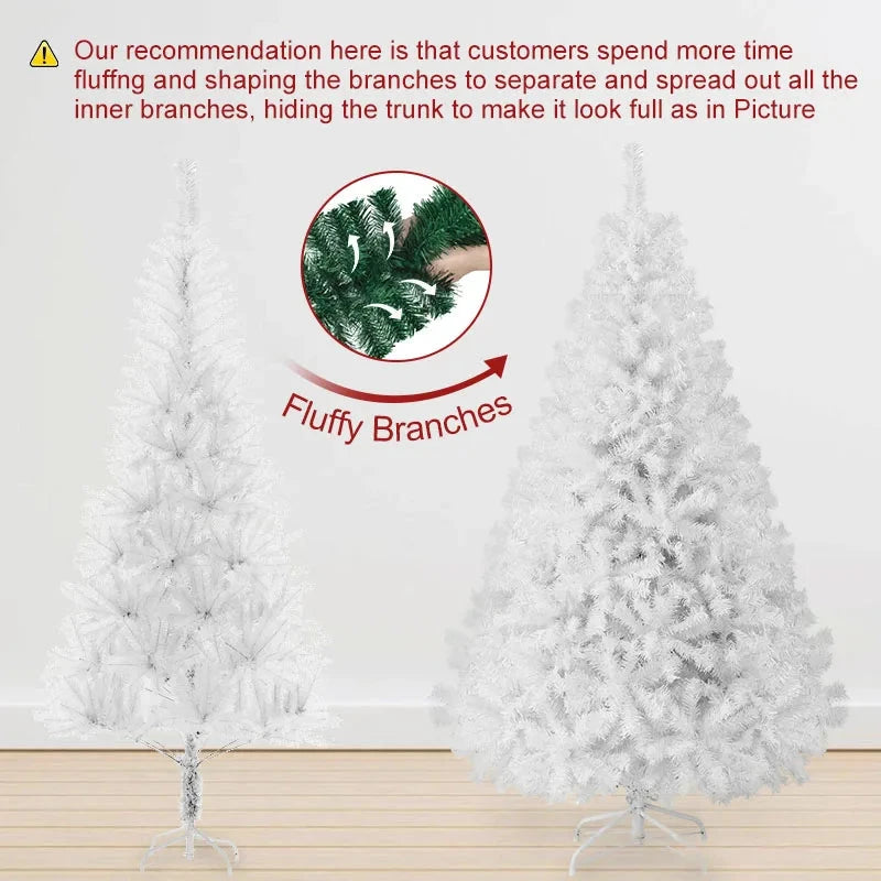 White Christmas Tree with Metal Base – Fluffy PVC 1000 Branches Ohberri