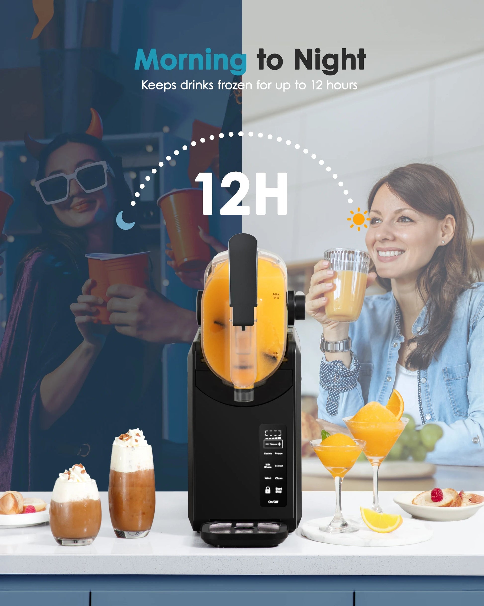 SIMZLIFE No Ice Needed 88 oz Slushie Machine Professional Frozen Drink Maker for Home with Self-Cleaning Function 5 Programs Ohberri