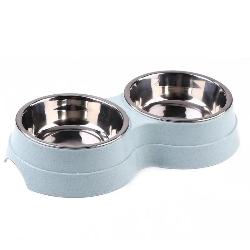 Dog Double Bowl Puppy Food Water Feeder Cute Stainless Steel Pets Drinking Dish Feeder Pets Supplies Feeding Dishes Dogs Bowl Ohberri