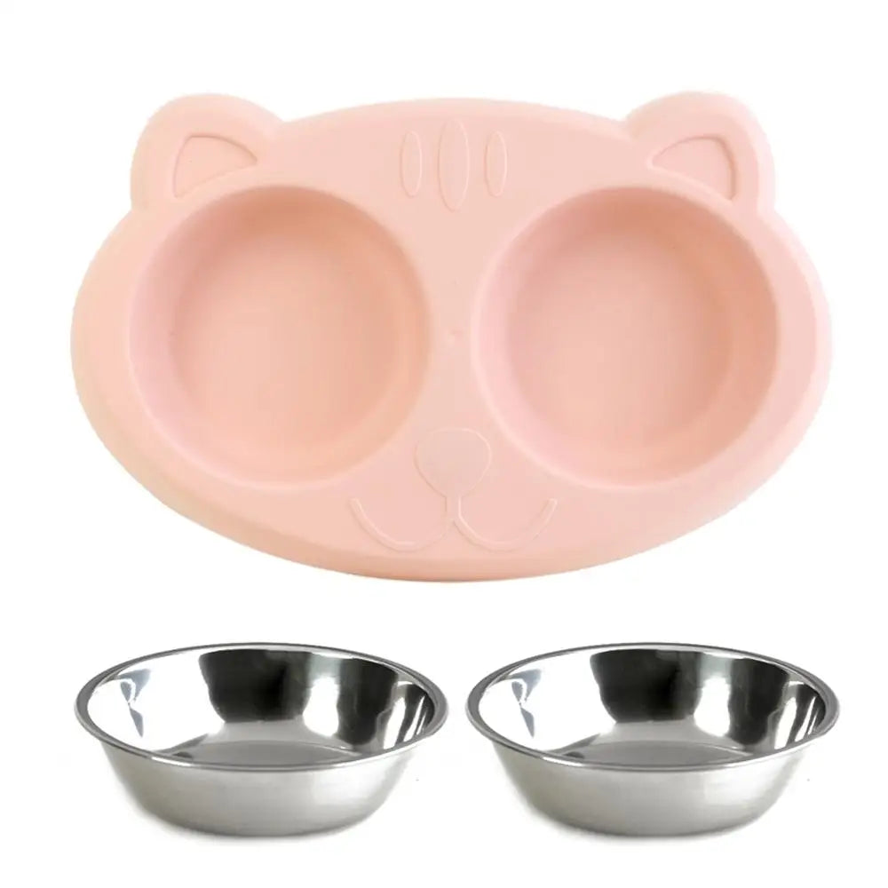 Dog Double Bowl Puppy Food Water Feeder Cute Stainless Steel Pets Drinking Dish Feeder Pets Supplies Feeding Dishes Dogs Bowl Ohberri