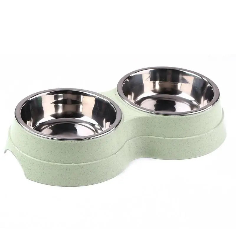 Dog Double Bowl Puppy Food Water Feeder Cute Stainless Steel Pets Drinking Dish Feeder Pets Supplies Feeding Dishes Dogs Bowl Ohberri