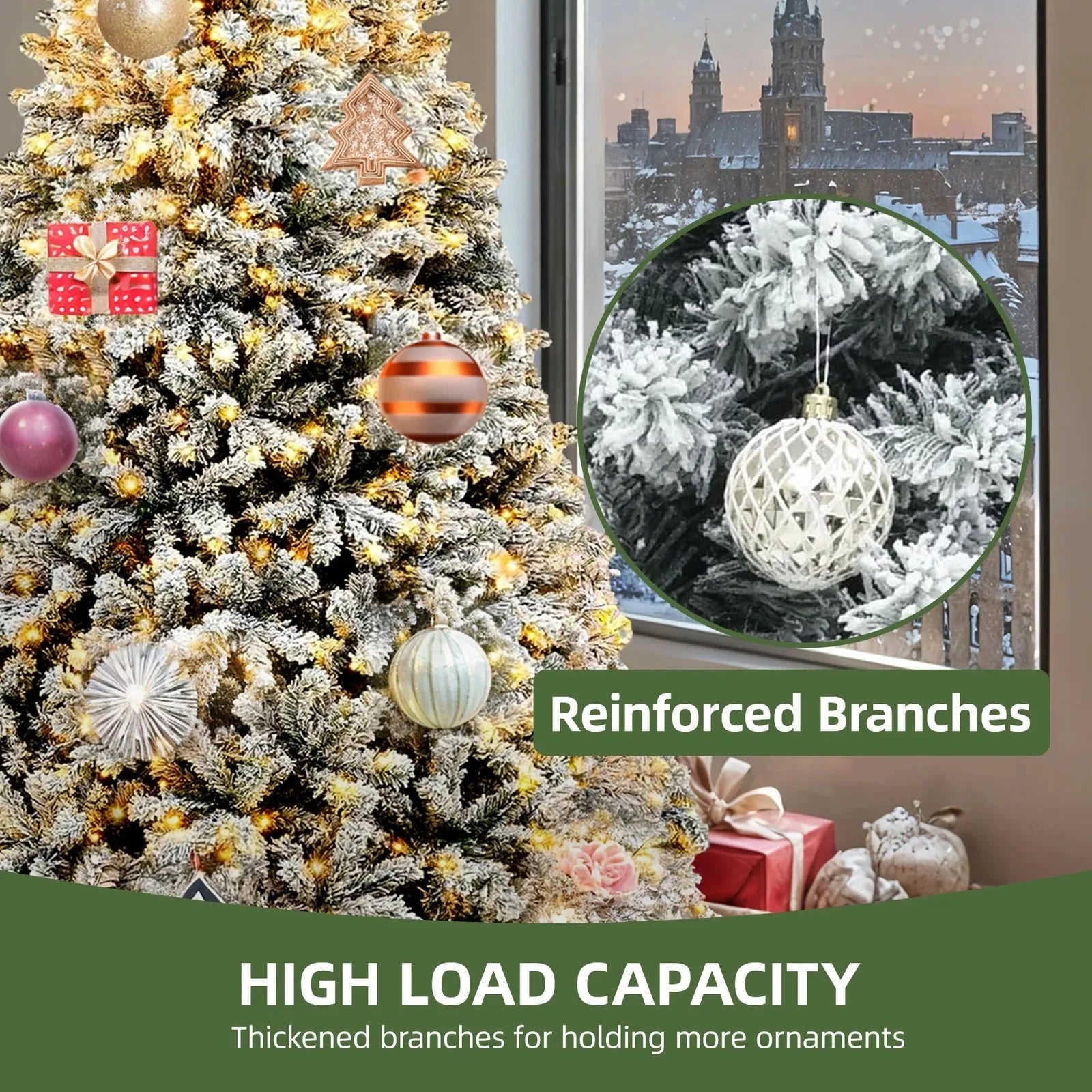 6ft Prelit Snow Flocked Artificial Full Christmas Tree with Remote Control Ohberri