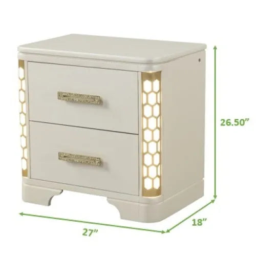 Queen 5 Pc Unique LED Vanity Bedroom Set made with Wood in Beige - Ohberri