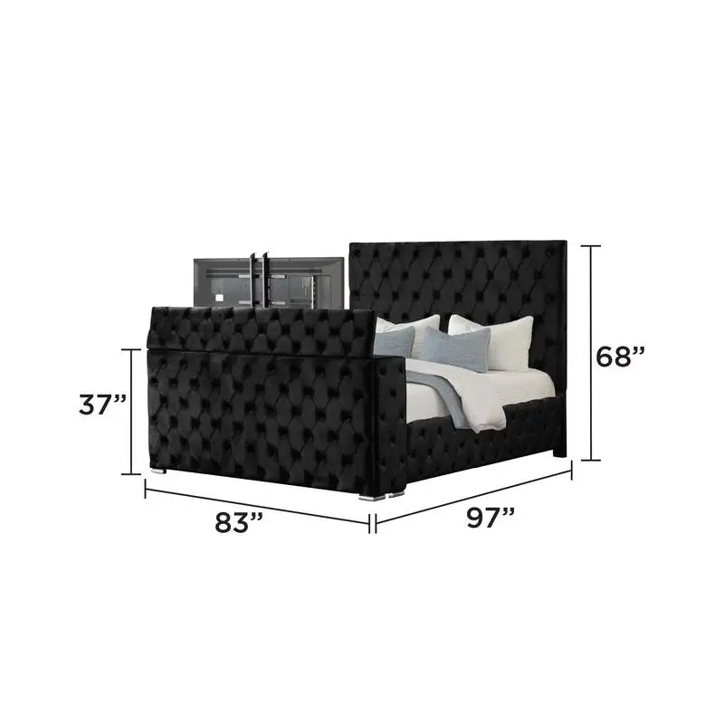 Modern Style Tufted Upholstered King 5PC Vanity Bedroom Set Wood in Black - Ohberri