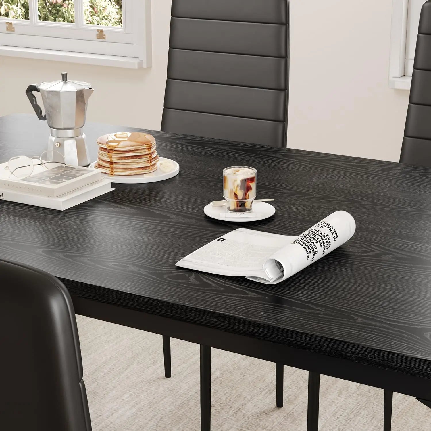 Dining Table Set for 4, Kitchen Table Chairs Set of 4, 5 Piece Kitchen Table Set with 4 Upholstered PU Leather Chairs - Ohberri