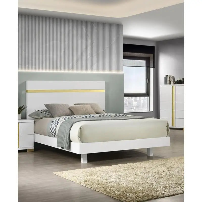 Modern 3-Piece Bedroom Set, Full Size Bed with LED, 2 Nightstands - Ohberri