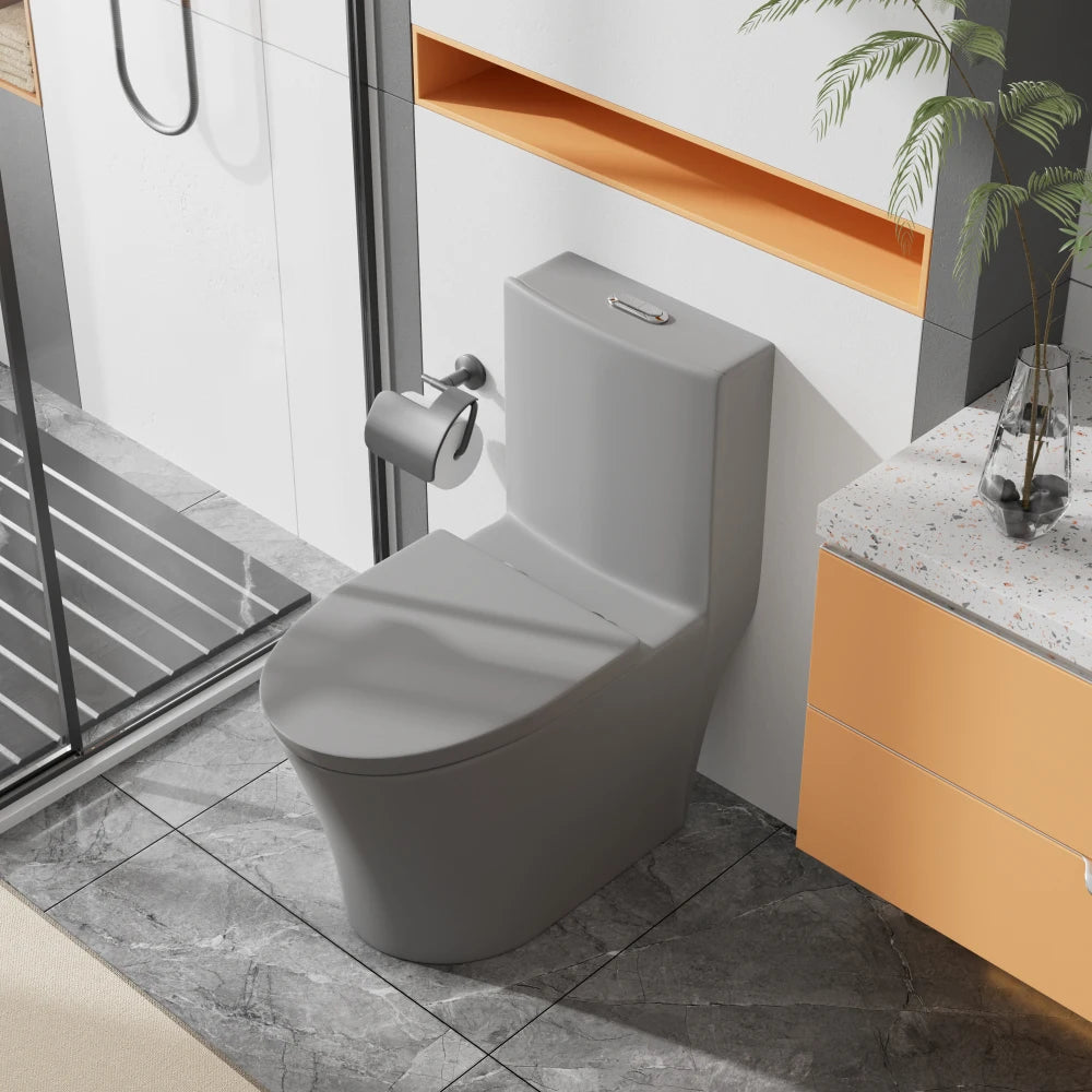 Matte Black Elongated One Piece Toilet Dual Flush 1.1/1.6 GPF Water Saving Map 1000g,Matte Black Ohberri