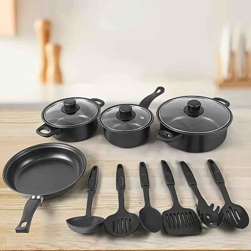13-Piece Nonstick Cookware Set Black - Induction Ohberri