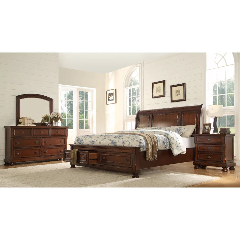 Queen 4 Piece Bedroom Set Made With Wood in Dark Walnut,For Bedoom - Ohberri