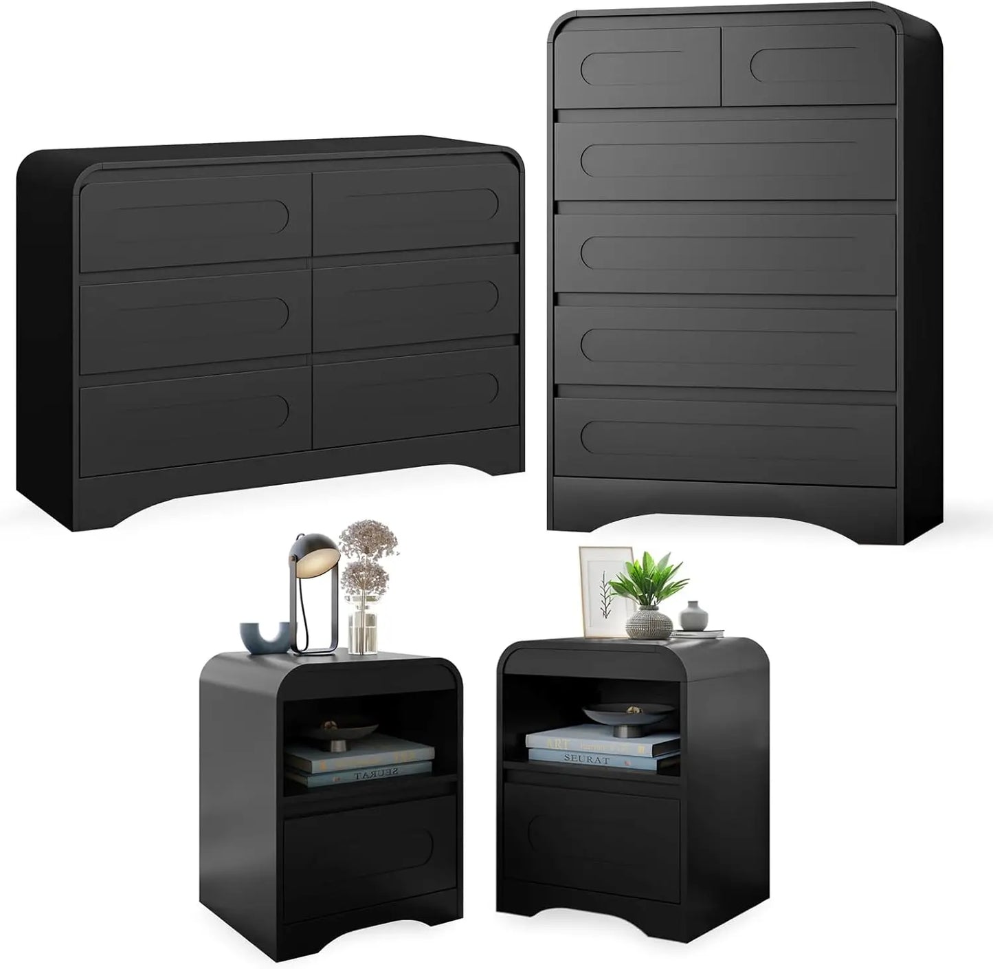 4 Pcs Bedroom Set, Dresser and Nightstand Sets, Including Modern Wooden Tall 6 Drawer Dressers - Ohberri