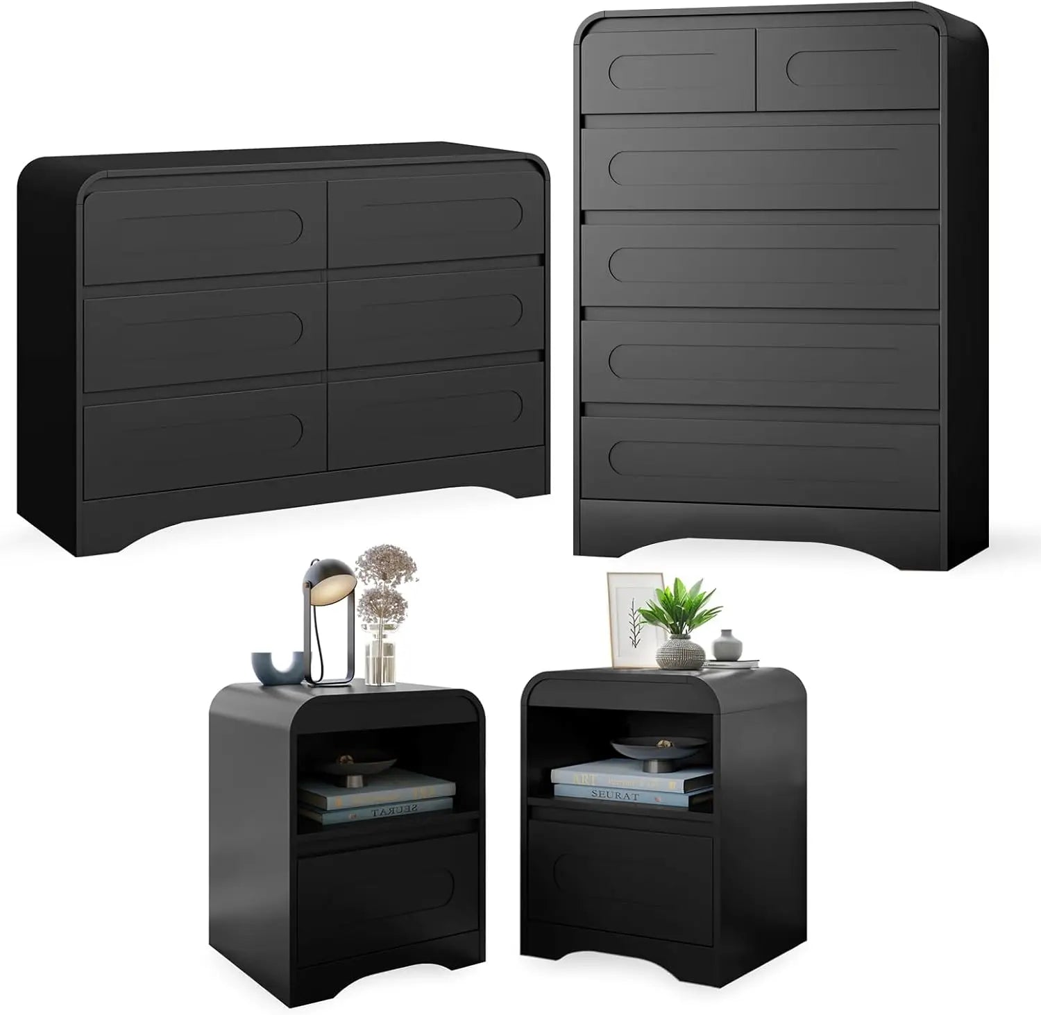 4 Pcs Bedroom Set, Dresser and Nightstand Sets, Including Modern Wooden Tall 6 Drawer Dressers - Ohberri