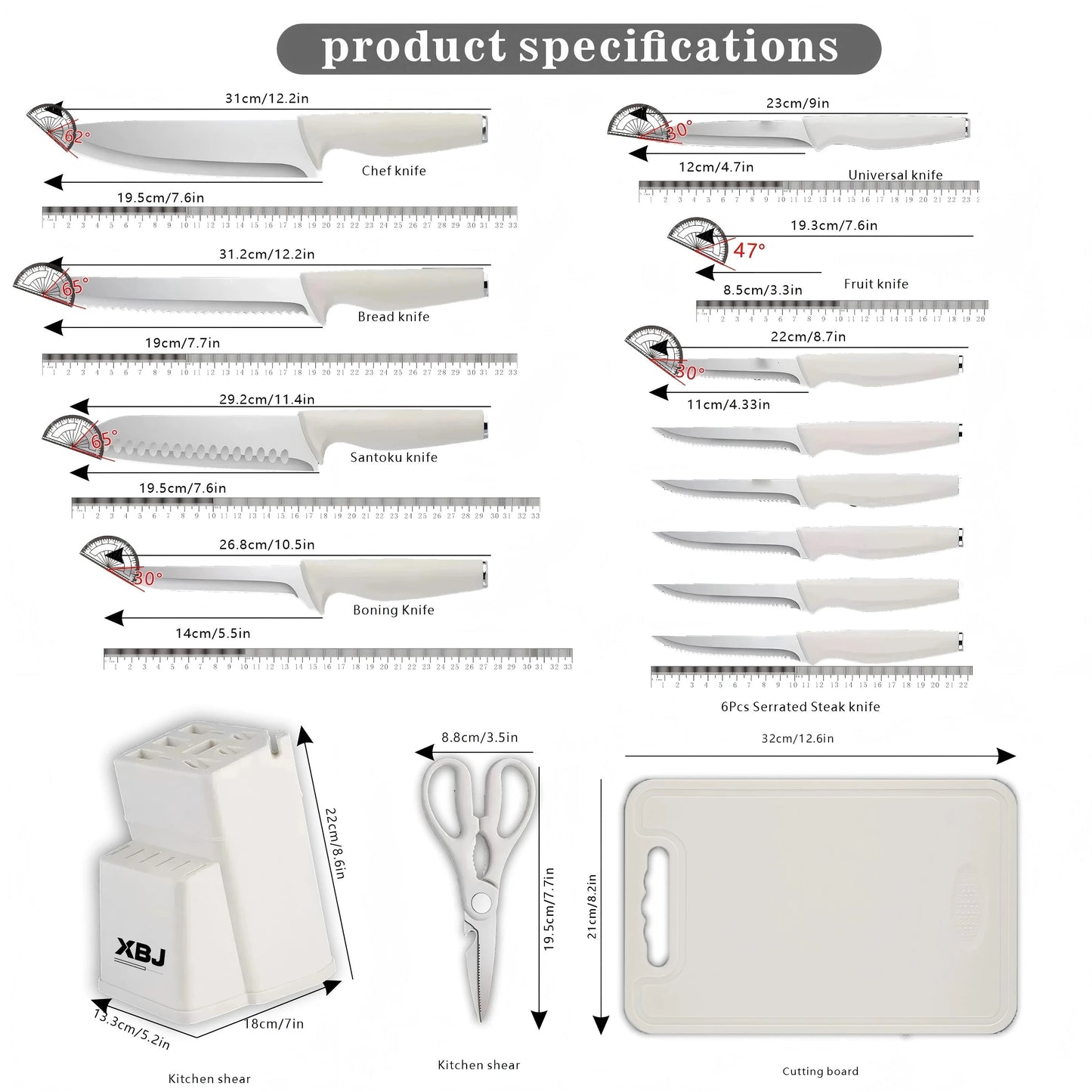 15-piece kitchen stainless steel knife set with knife holder Ohberri