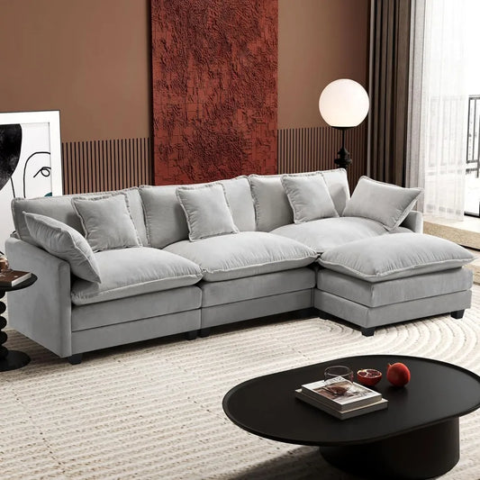 L Shaped Modern Sofa Modular Sectional Cloud Couch with Ottoman - Ohberri