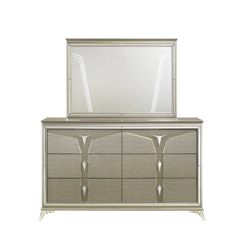Modern Style Queen 4PC Bedroom Set Made with Wood & LED Headboard ,For bedroom,Main Color:Silver - Ohberri