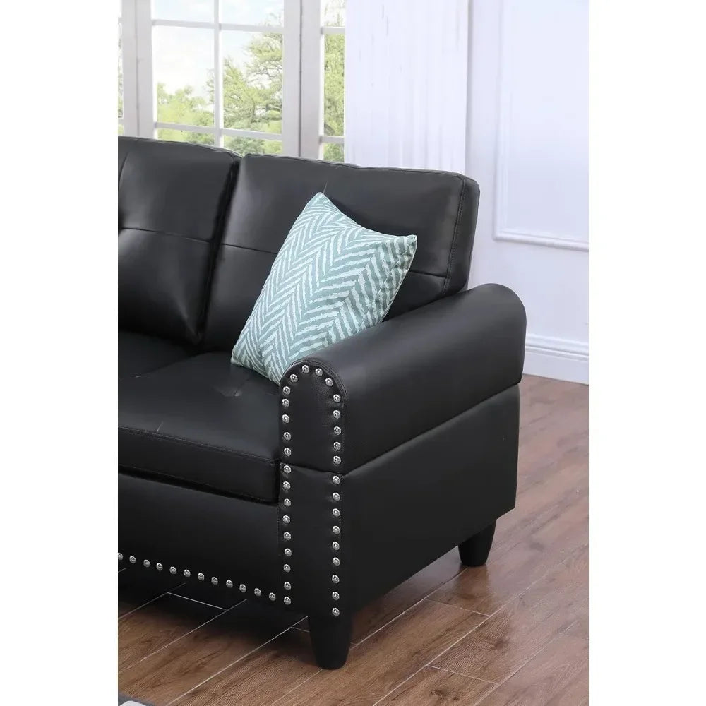 Sectional Sofa Couch, Modern 4-Seaters Living Room Furniture Sets with Chaise Lounge, Ottoman & 2 Pillows | L Shape Couch - Ohberri