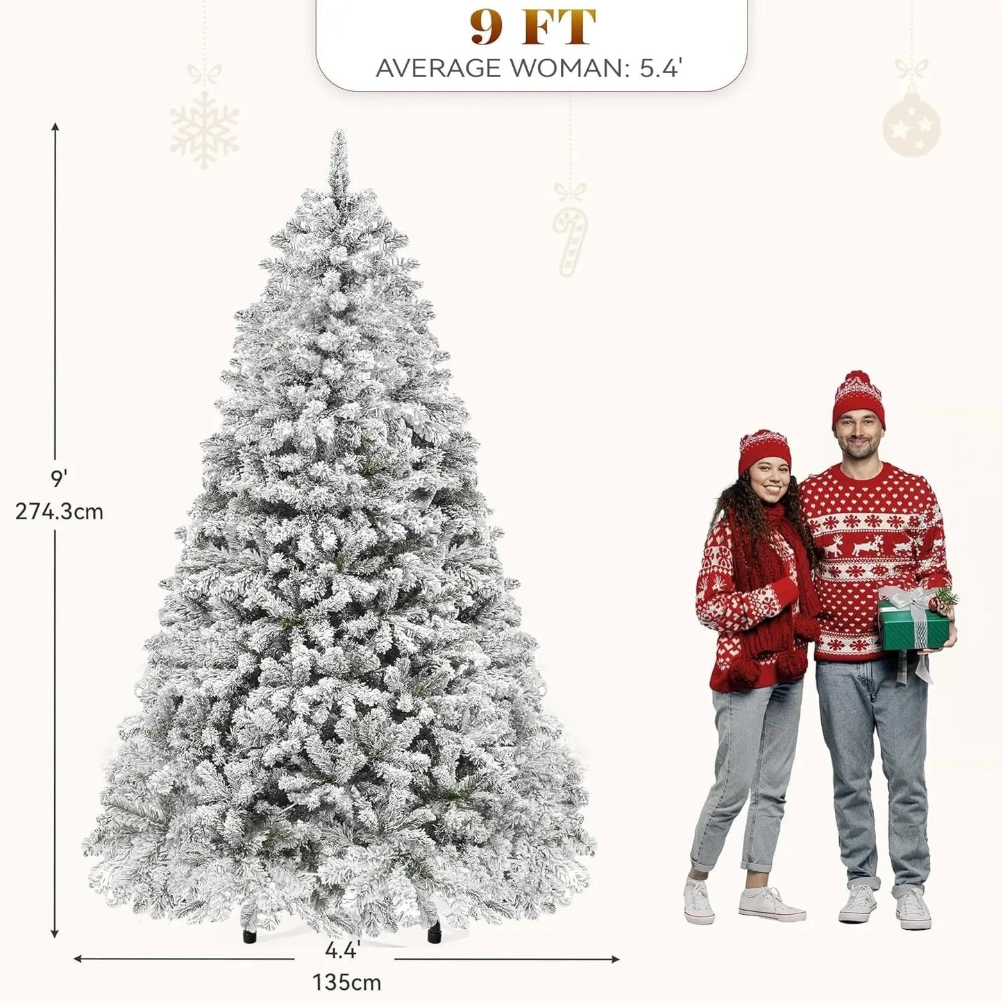 9ft Prelit Snow Flocked Christmas Tree with Remote Hinged Pine Christmas Tree Ohberri