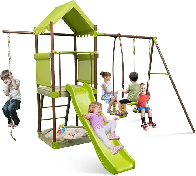 Swing Sets for Backyard, 7-in-1 Heavy Duty Metal Swing Set  Glider and Swing, Outdoor Playset for Playground, Gift for Kids Ohberri