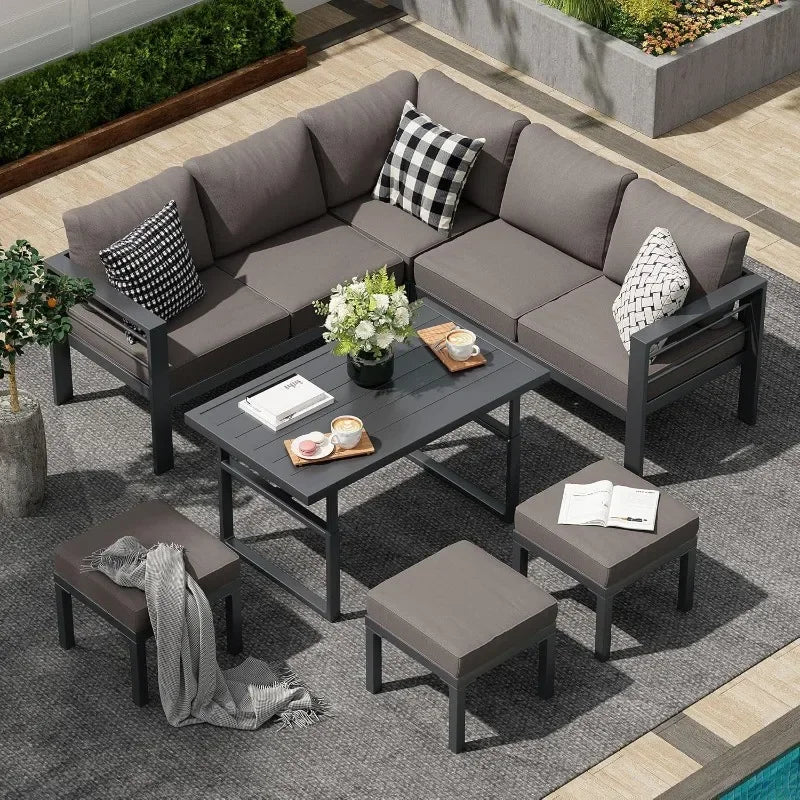 Aluminum Patio Furniture Set, Modern with Dark Grey Cushions - Ohberri