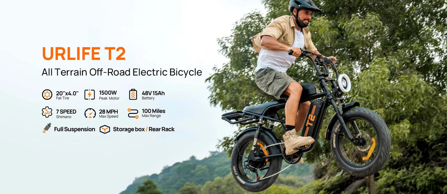 1500W Peak Electric Mountain Bike 48V 15.6Ah 28MPH 100 Mile Range 20X4" Fat Tire - Ohberri