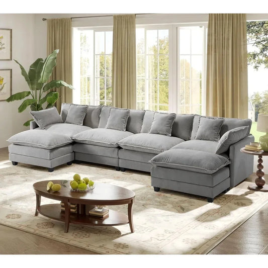 U-Shaped Sectional Sofa – 3-Seater Modern Deep Seat - Ohberri