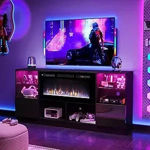 fireplace tv stand with 36” electric fireplace, 70” tv console tvs up to 80", led light Ohberri