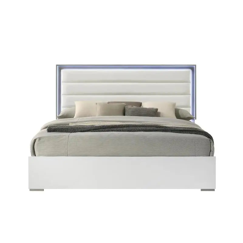 Contemporary 5-Pc King Bed Set with LED Headboard, Wood, White Finish - Ohberri