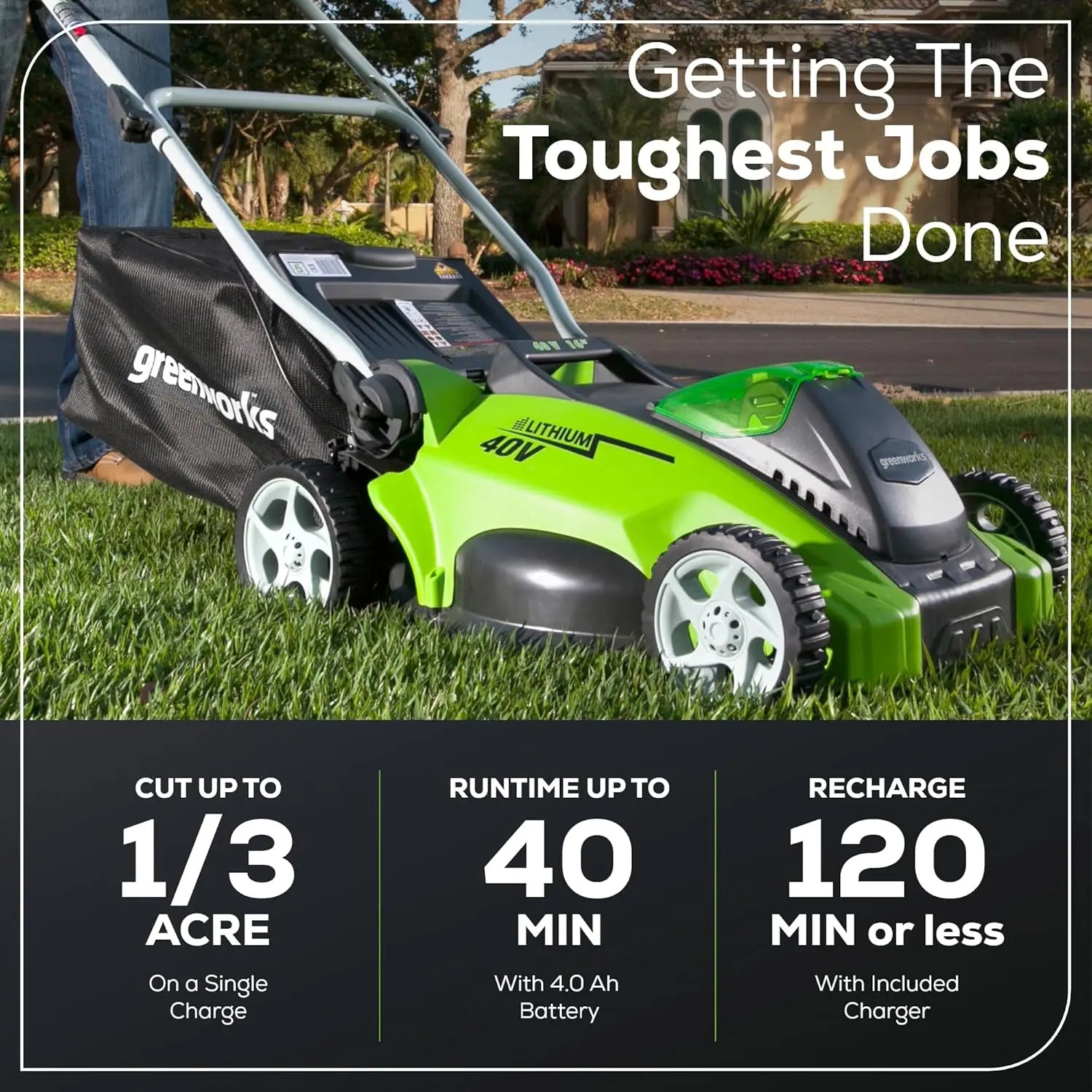 40V 16" Cordless Lawn Mower, Ultra-Light Push Mower with 4.0Ah Battery & Charger(75+ Tool Compatibility, 45Min Runtime) - Ohberri
