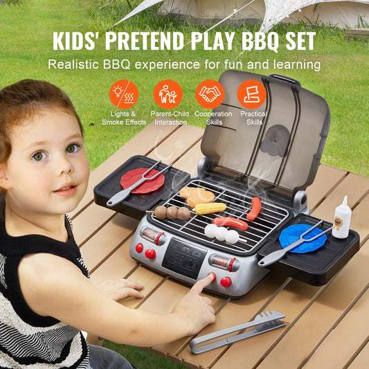 Kids BBQ Grill Toy Set with Pretend Smoke Sound Kitchen - Ohberri