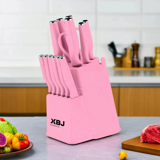 15-piece kitchen stainless steel knife set with knife holder Ohberri